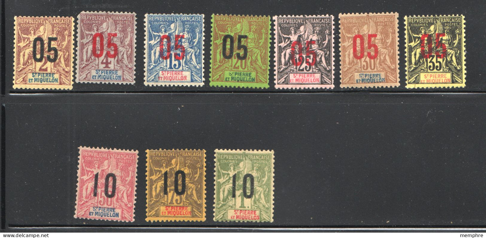 Série Groupe Surchargés «05» Et «10» Yv 94-104, Sauf 101 Charnières Très Légères - Unused Stamps