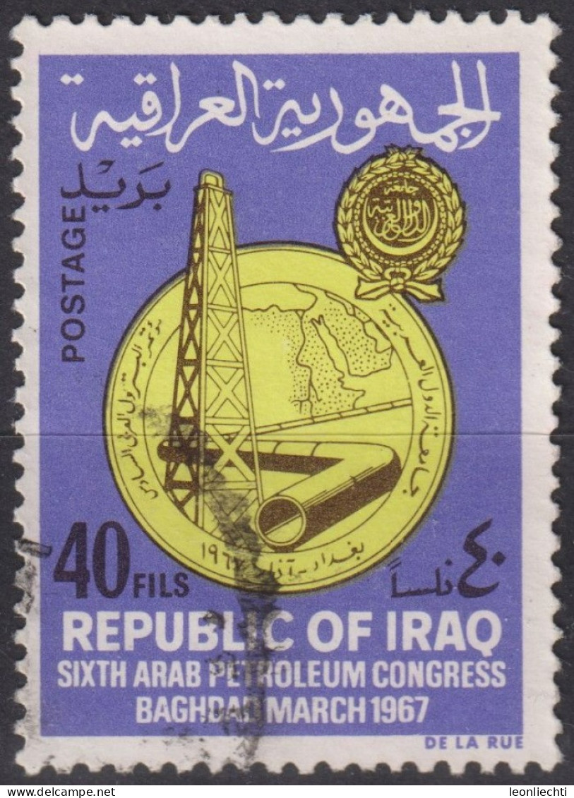 1967 Irak ° Mi:IQ 478, Sn:IQ 429, Yt:IQ 464, 6. Arabischer Erdölkongreß, Bagdad, Oil Drilling Rig, Oil Pipeline - Iraq