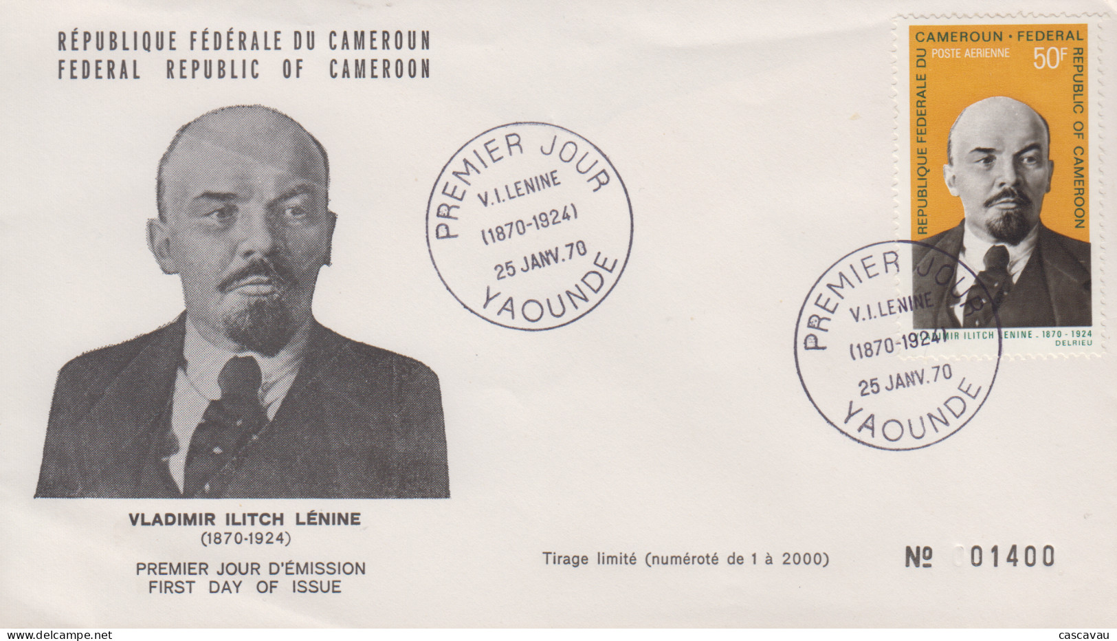 Enveloppe   FDC   1er   Jour    CAMEROUN    LENINE    1970 - Lénine