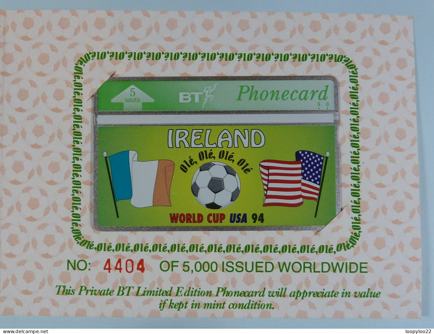 UK - BT - BTG272 - Ireland World Cup USA 1994 - Limited Edition - Mint In Folder - BT Allgemeine