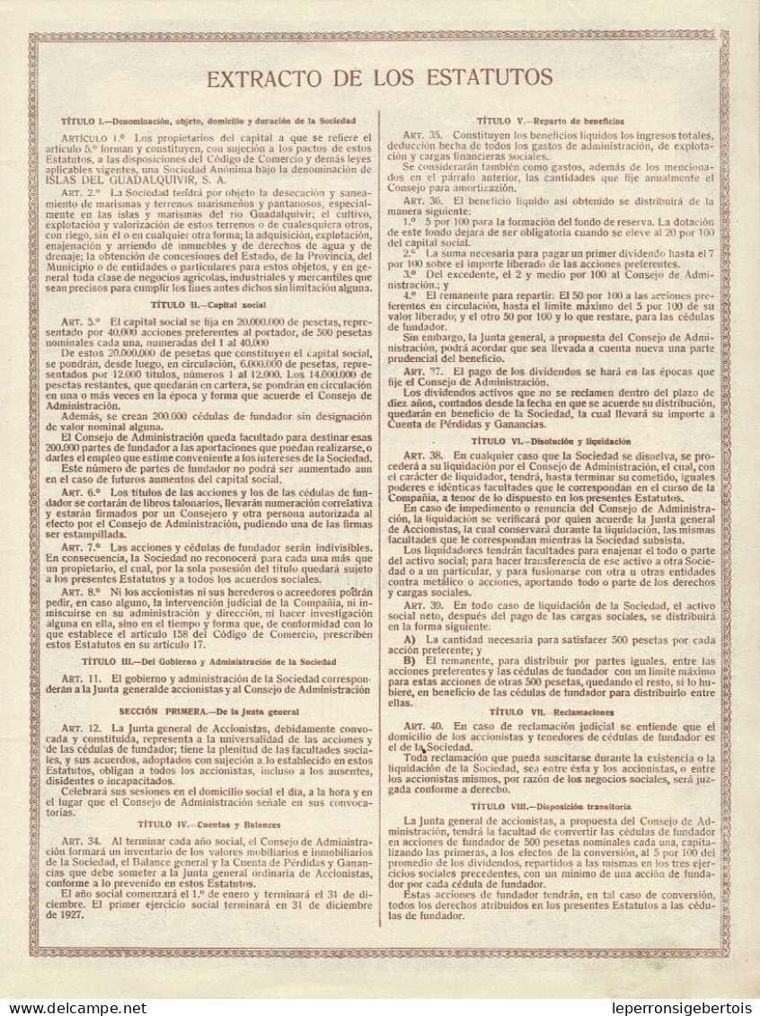 - Titulo De 1926 - Islas Del Guadalquivir S.A. - Agriculture