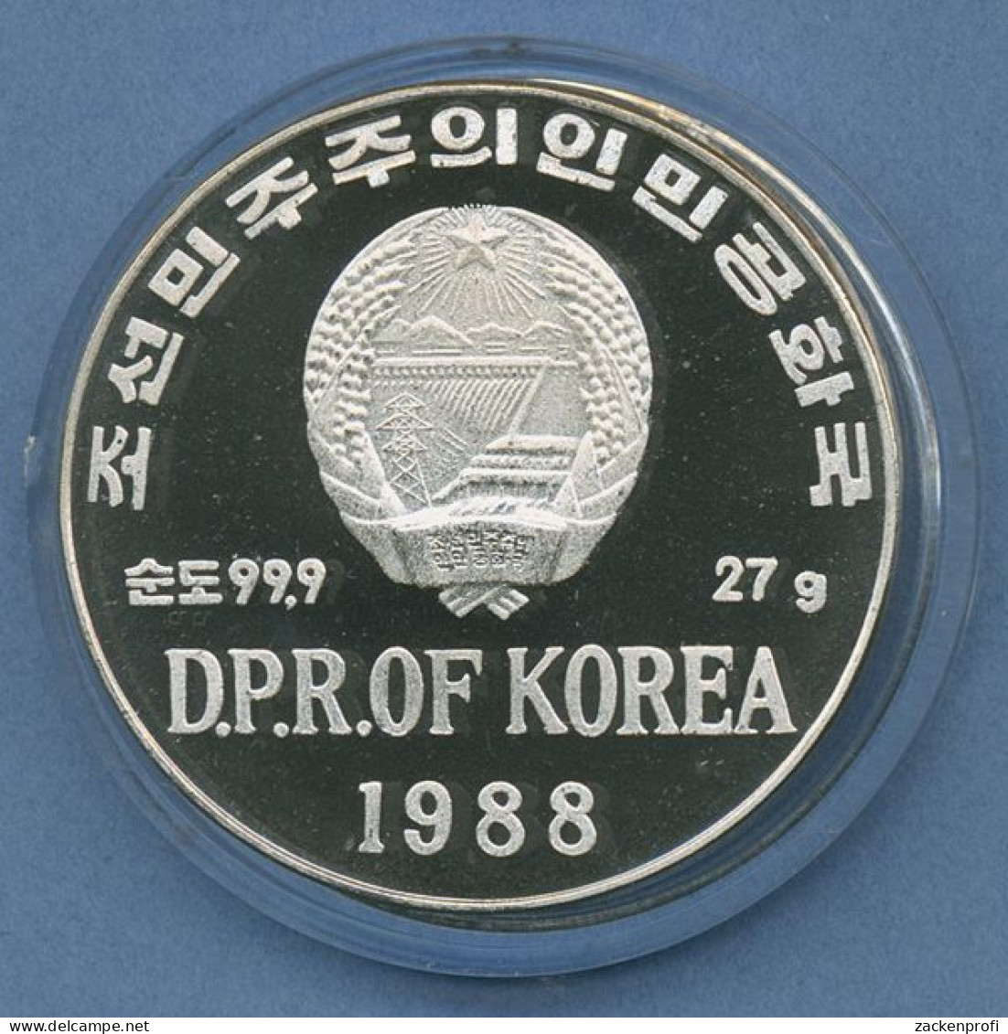 Korea Nord 500 Won 1988 Olympia Eishockey, Silber, KM 16 PP In Kapsel (m4640) - Korea (Noord)
