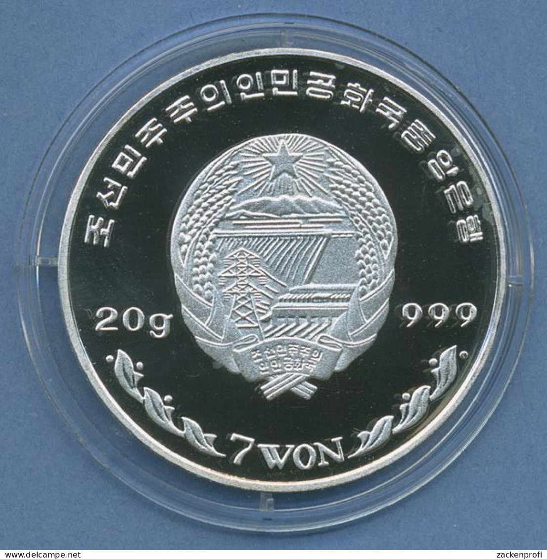 Korea Nord 7 Won 2001 Tierschutz Seeadler, Silber, KM 221 PP In Kapsel (m4634) - Korea, North