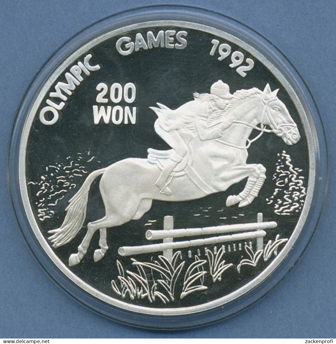 Korea Nord 200 Won 1991 Olympia Springreiten, Silber, KM 50 PP In Kapsel (m4606) - Corea Del Nord