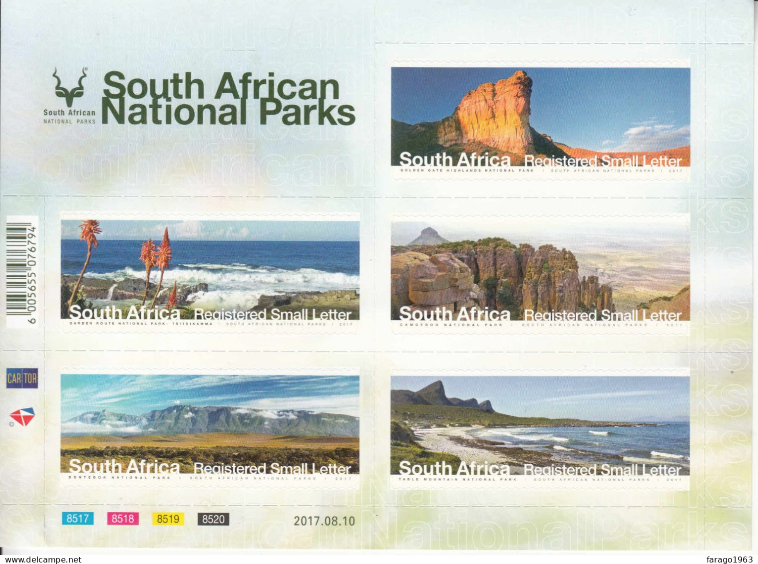 2017 South Africa National Parks ** Discolouration On Back Bottom RIGHT ** Miniature Sheet Of 5  MNH - Nuevos