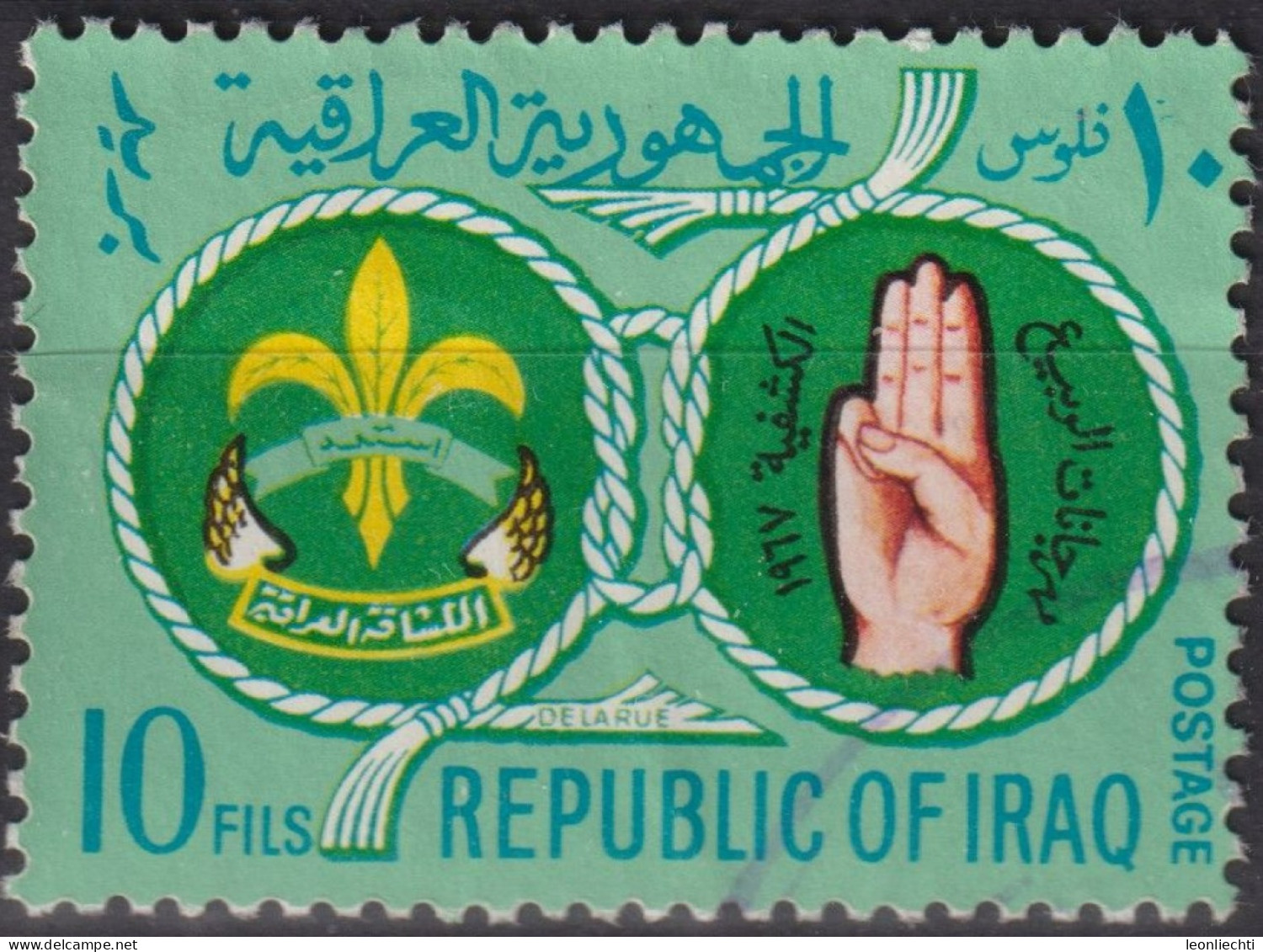1967 Irak ° Mi:IQ 516A, Sn:IQ 459, Yt:IQ 503, Irakische Pfadfinderbewegung, Boy Scout Badge And Hand Signal - Iraq