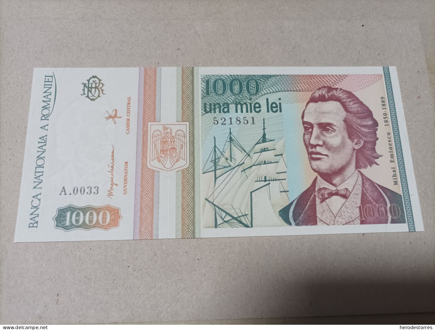 Billete De Rumania De 1000 Lei, 1993, Serie A003, Nº Bajisimo,UNC - Roemenië