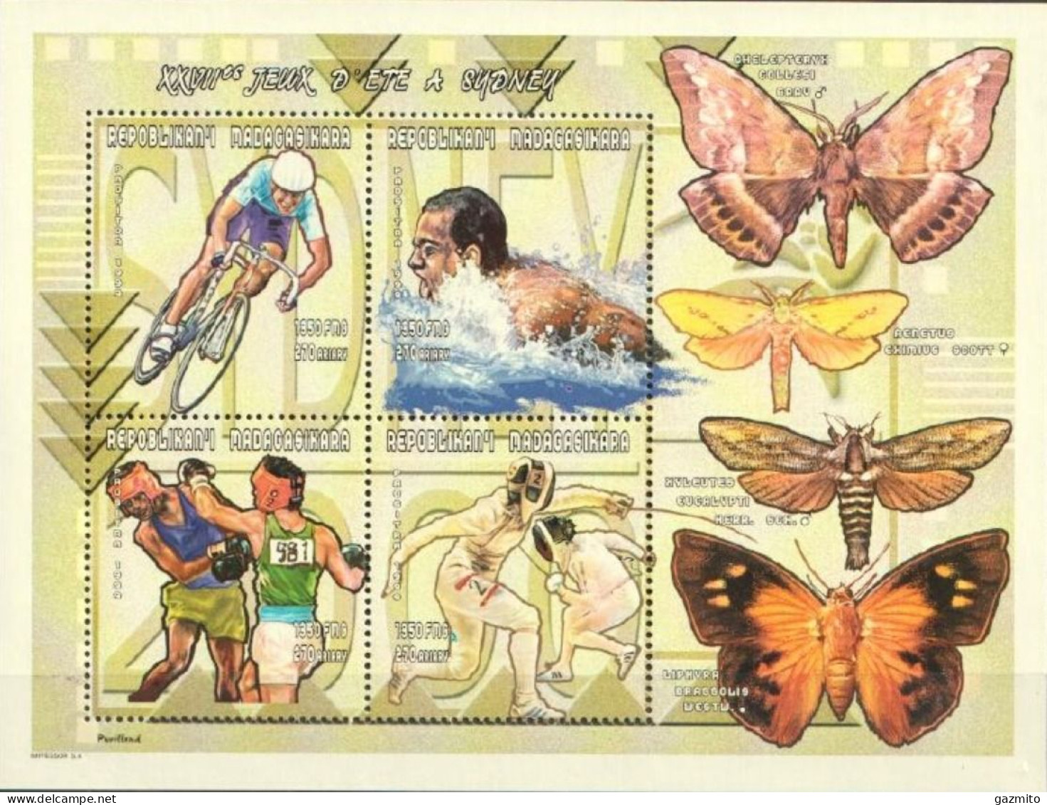 Madagascar 2000, Olympic Games In Sidney, Cyclism, Swimming, Boxing, Fencing, Butterfly, 4val In BF - Fencing