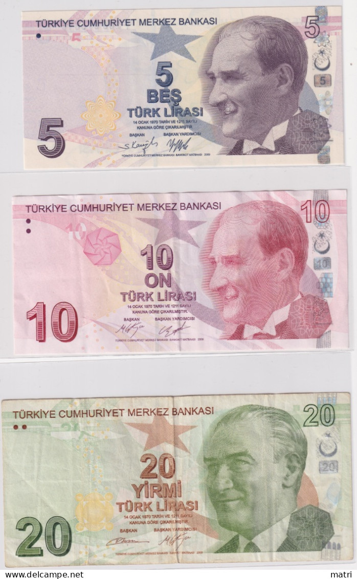Turkey 3 Banknotes Set - Turquie