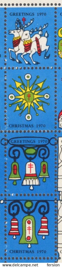 Santa Claus BELL Baloon Clock tower MOON deer CHRISTMAS 1970 USA TBC tuberculosis charity cinderella label vignette