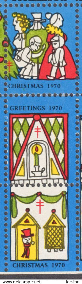 Santa Claus BELL Baloon Clock tower MOON deer CHRISTMAS 1970 USA TBC tuberculosis charity cinderella label vignette