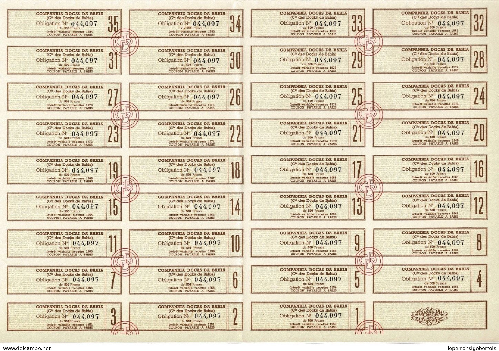 - Obligation De 1950 - Companhia Docas Da Bahia - Compagnie Des Docks De Bahia - - Navegación