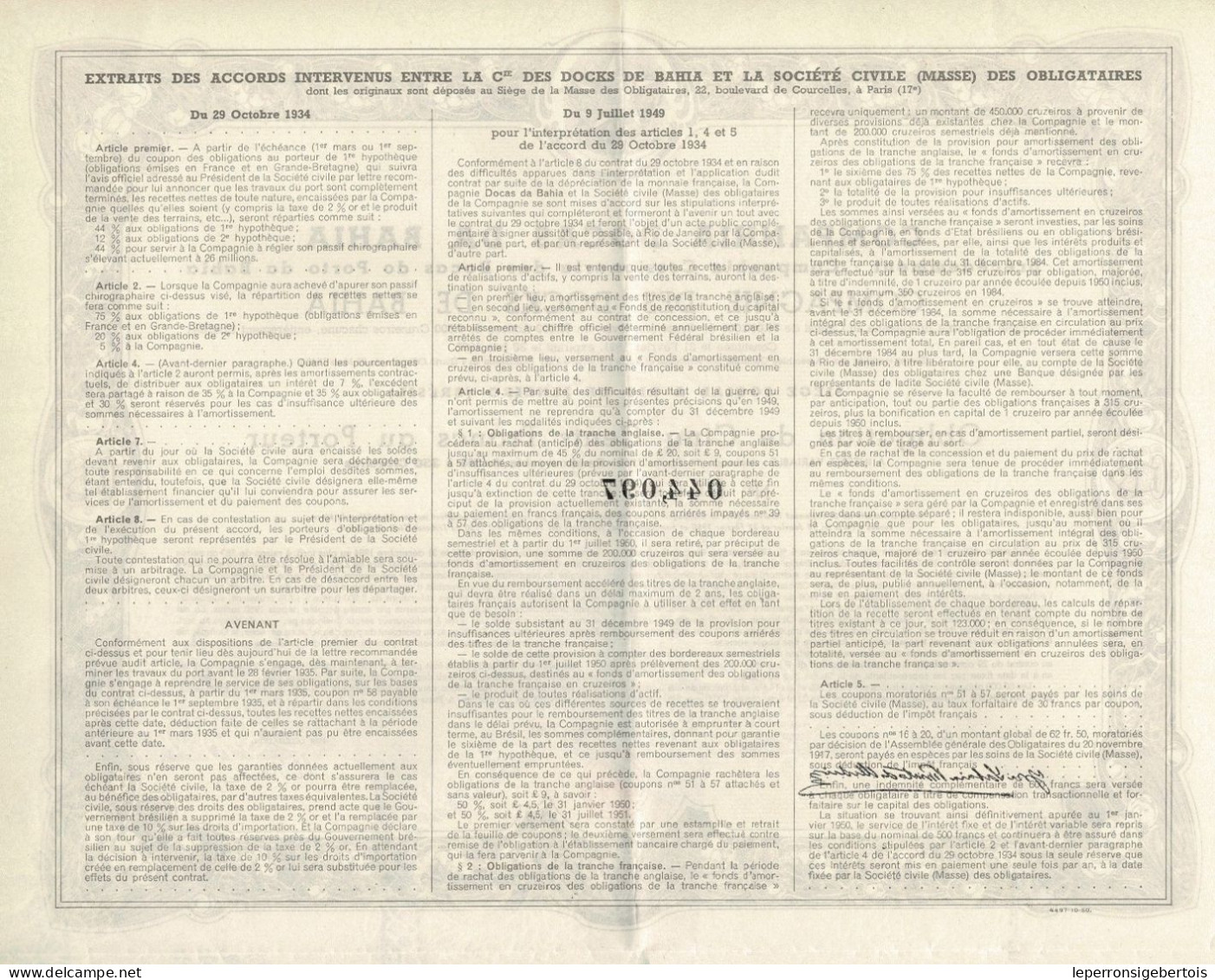 - Obligation De 1950 - Companhia Docas Da Bahia - Compagnie Des Docks De Bahia - - Navegación