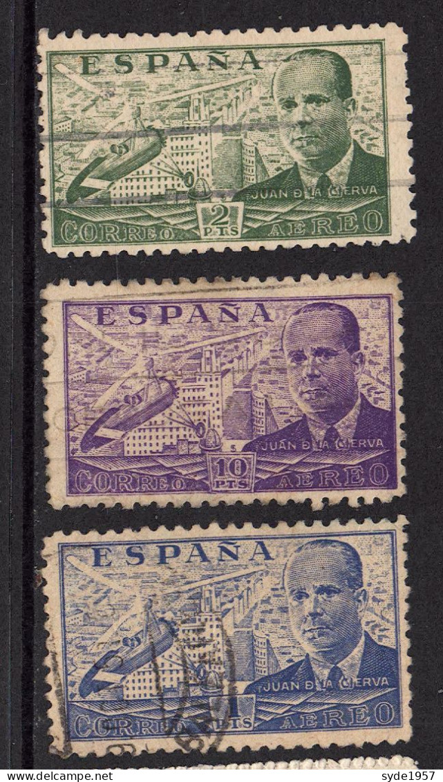 Espagne -1939 Airmail - 4ème Anniversaire De La Mort De  Juan De La Cierva, 1895-1935 -3 Valeurs Oblitérés - Usados