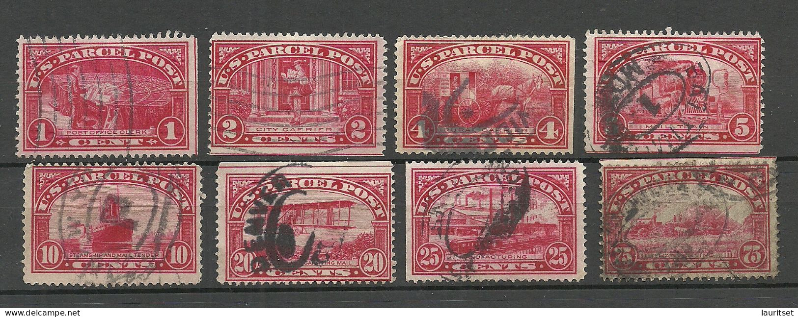 USA Postage 1912-1913 = 8 Values From Set Michel 1 - 12 Paketmarken Packet Stamps O Transport Etc. - Paketmarken