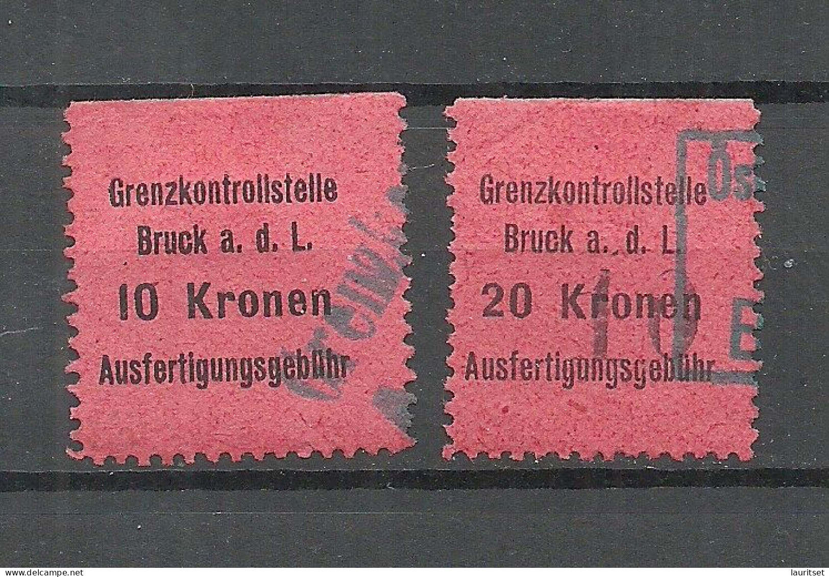 ÖSTERREICH Austria Grenzkontrollstelle Bruck A. D. Leita Ausfertigungsgebühr 10 & 20 Kr. Steuer Tax - Fiscale Zegels