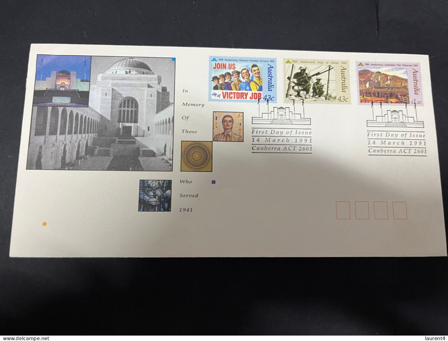 16-2-2024 (4 X 22) Australia FDC 1991 - Canberra ANZAC War Memorial - Primo Giorno D'emissione (FDC)