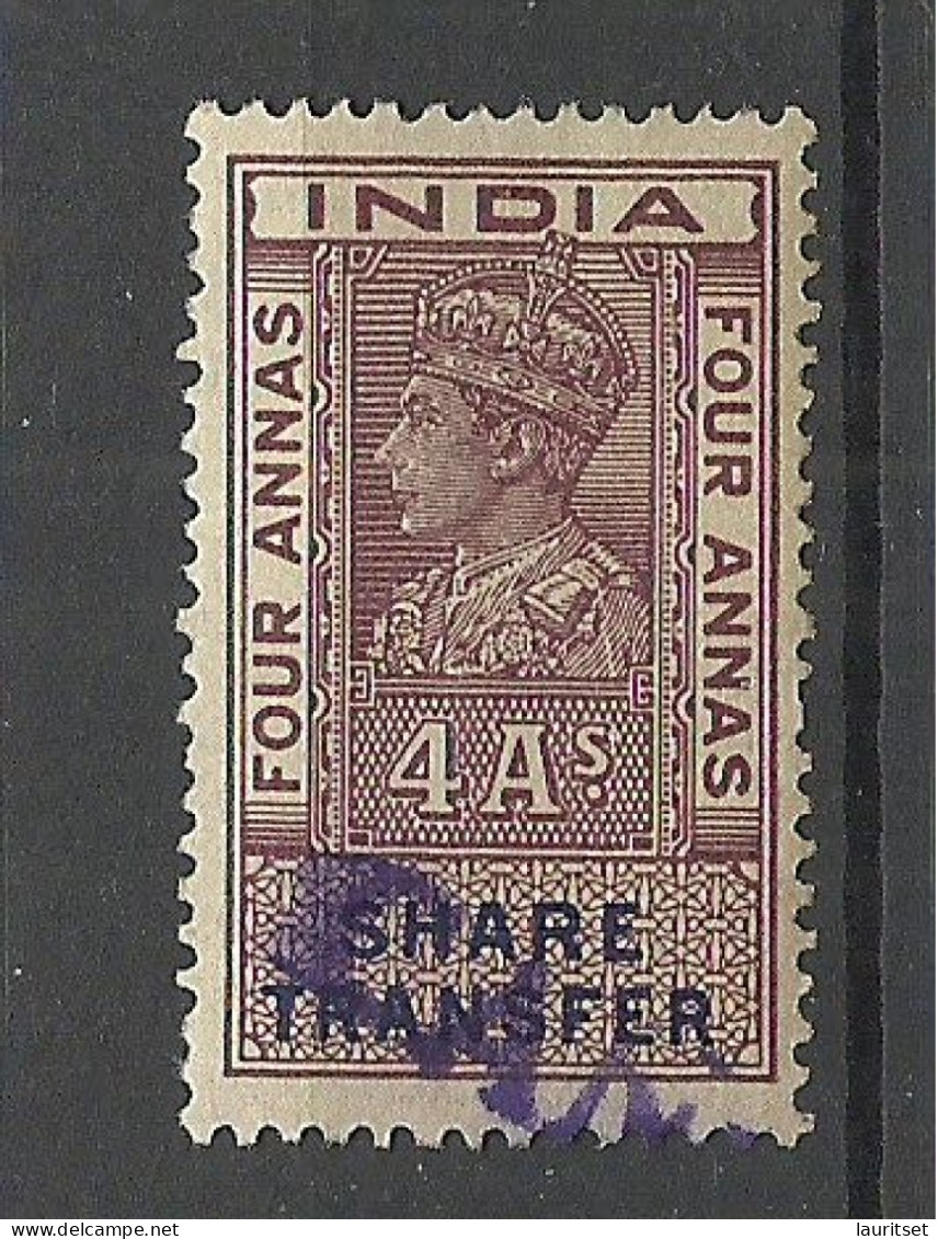 INDIA Share Transfer Revenue Tax 4 Annas O - Timbres De Service