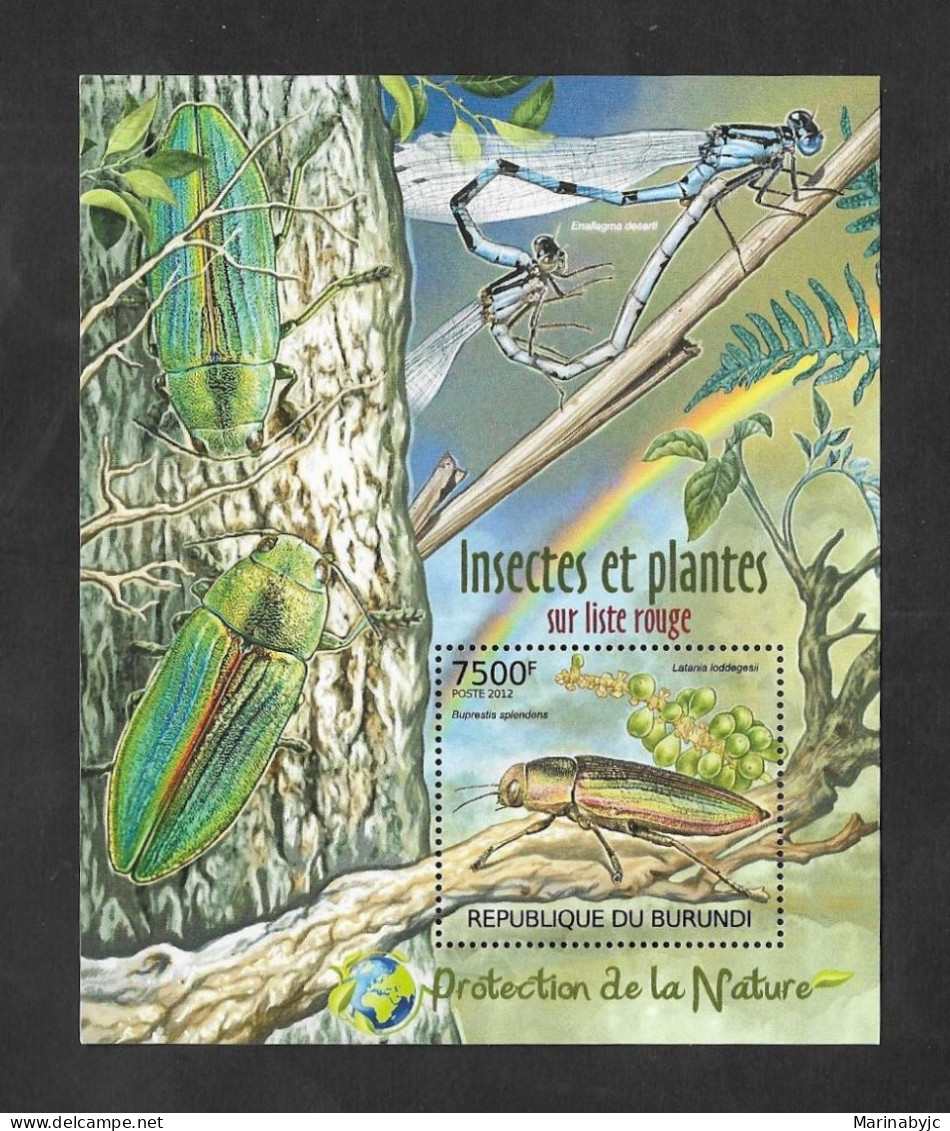 SE)2012 BURUNDI, RED LIST INSECTS AND PLANTS, BUPRESTIS SPLENDENS, SOUVENIR LEAF, MNH - Used Stamps