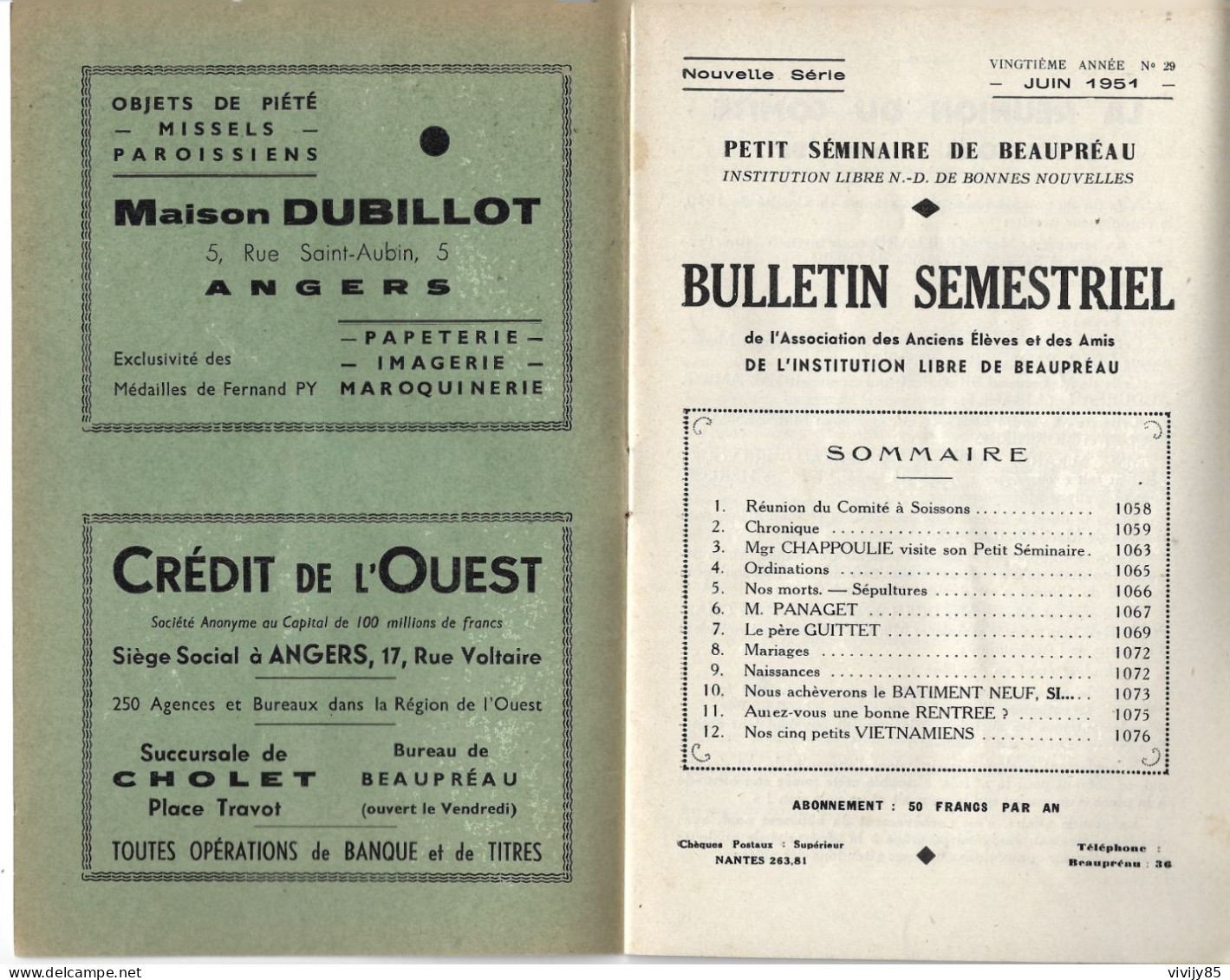 49 - BEAUPREAU - T.Beau Bulletin Semestriel Du Petit Séminaire 1951 - Pays De Loire