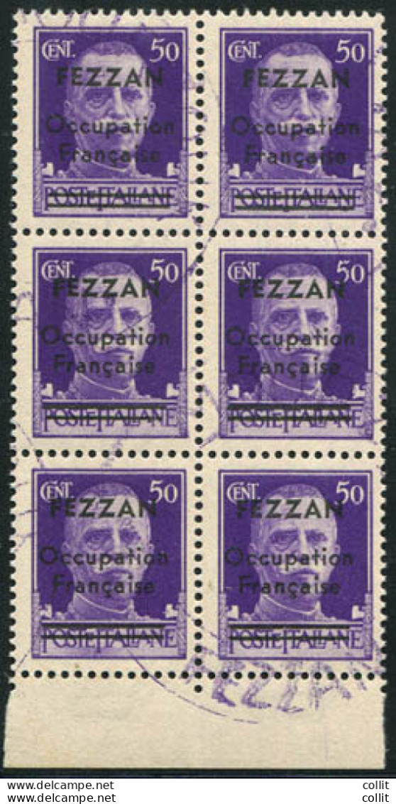 Fezzan Occ. Francese - Imperiale Cent. 50 Blocco Di Sei Usato - Local And Autonomous Issues