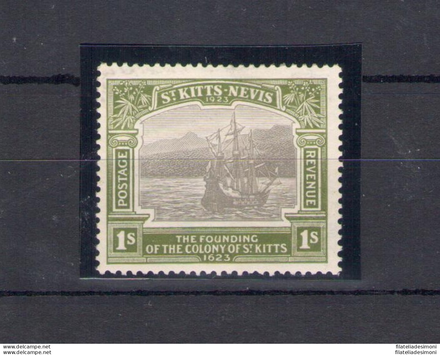 1923 ST. KITTS NEVIS, Stanley Gibbons N. 55 - 1s. Black And Sage Green - MNH** - Other & Unclassified