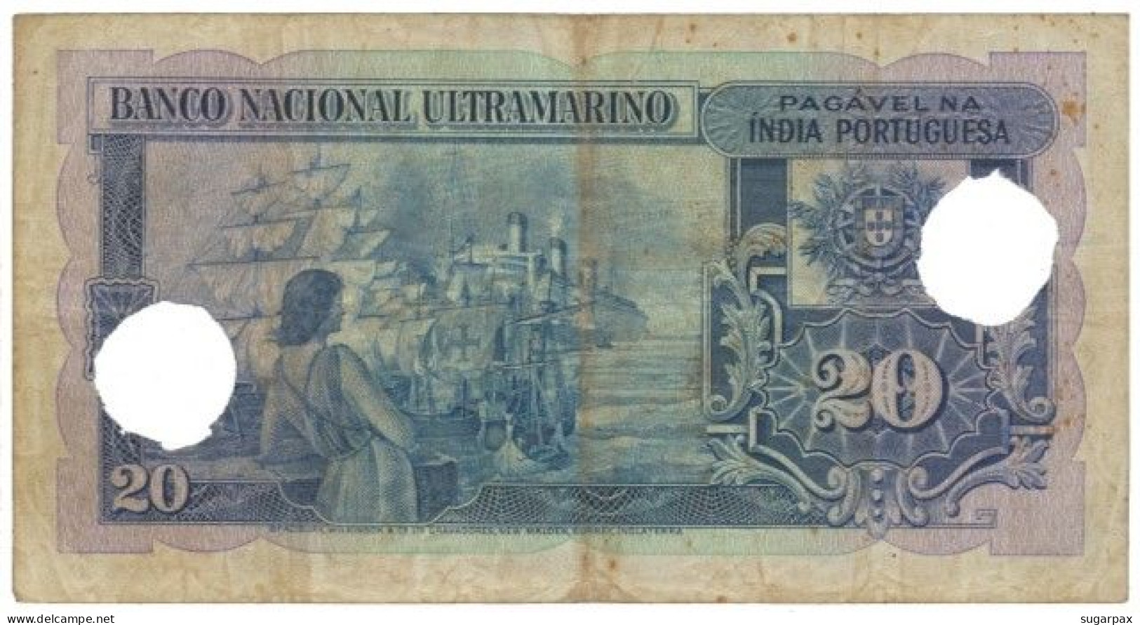 Portuguese INDIA - 20 RUPIAS - 29.11.1945 - Pick 37 - Canceled With Two Holes - Afonso De Albuquerque - Portogallo