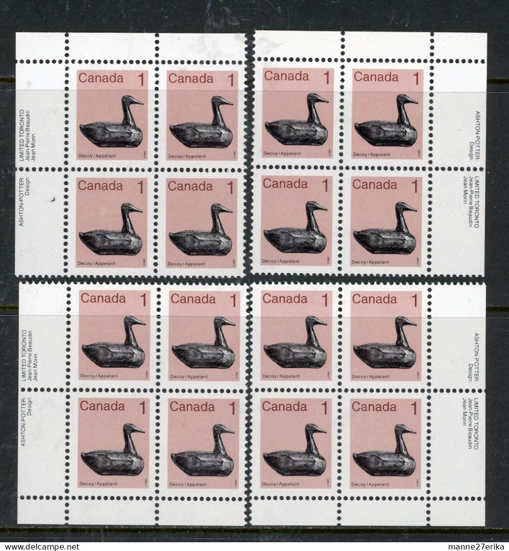Canada MNH 1982-87 Plate Blocks  Low Value  Artifact Definitives - Unused Stamps