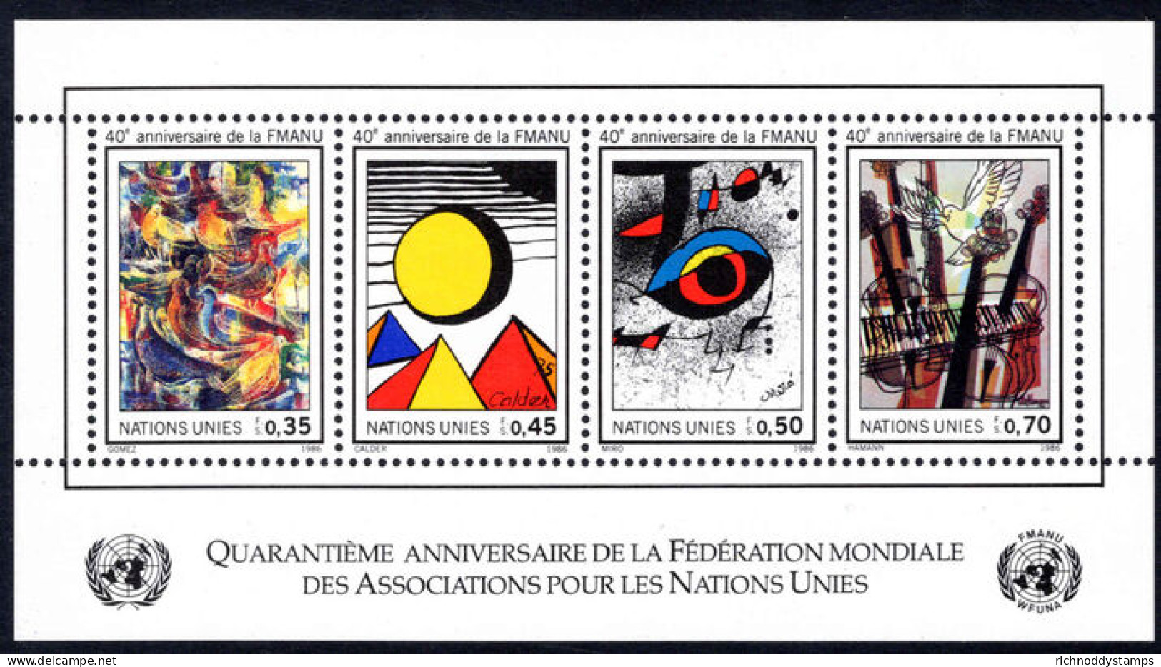 Geneva 1986 40th Anniversary Of World Federation Of United Nations Associations Souvenir Sheet Unmounted Mint. - Unused Stamps