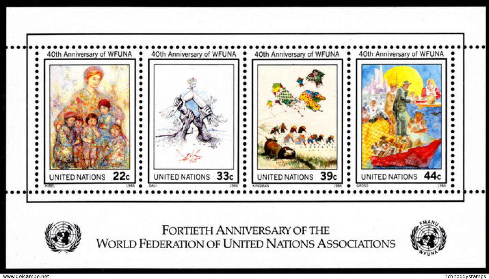 New York 1986 40th Anniversary Of World Federation Of United Nations Associations Souvenir Sheet Unmounted Mint. - Neufs