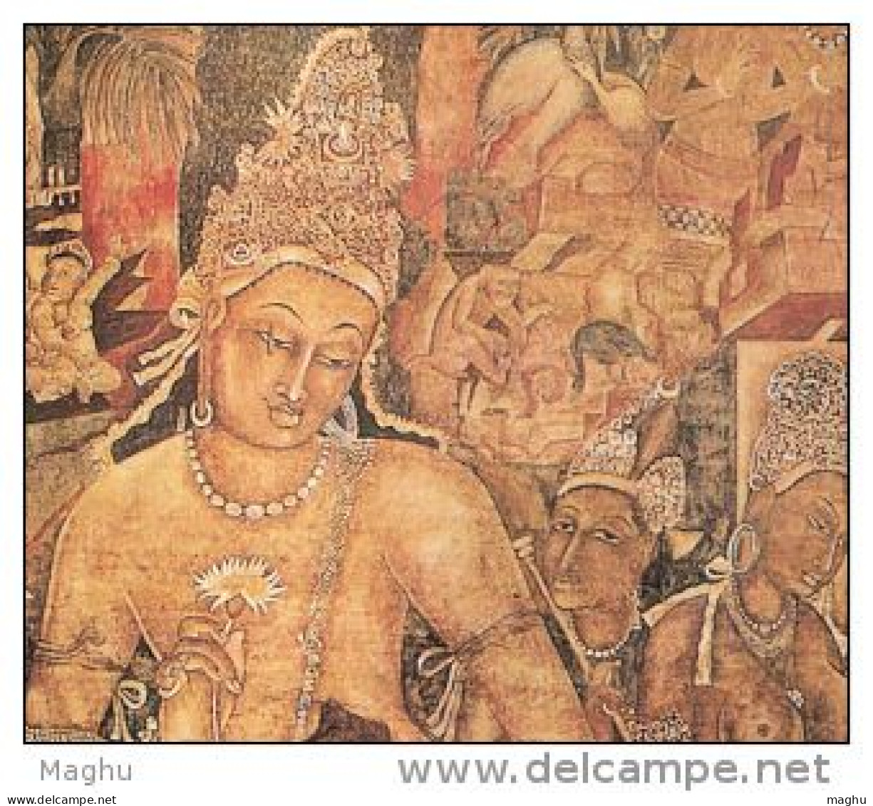 3 X Used Blocks, India 1971, UNESCO, Ajanta Caves Painting, Art, Buddha, Lotus, Monkey - UNESCO