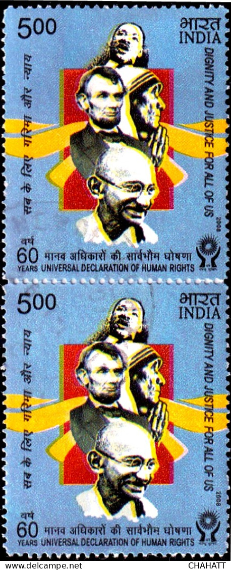 FAMOUS PERSONS- PEACE KEEPERS- GANDHI- TERESA- LINCOLN- LUTHER KING- PAIR- YELLOW SHIFTING- ERROR-PAIR-MNH-IE-175 - Mahatma Gandhi