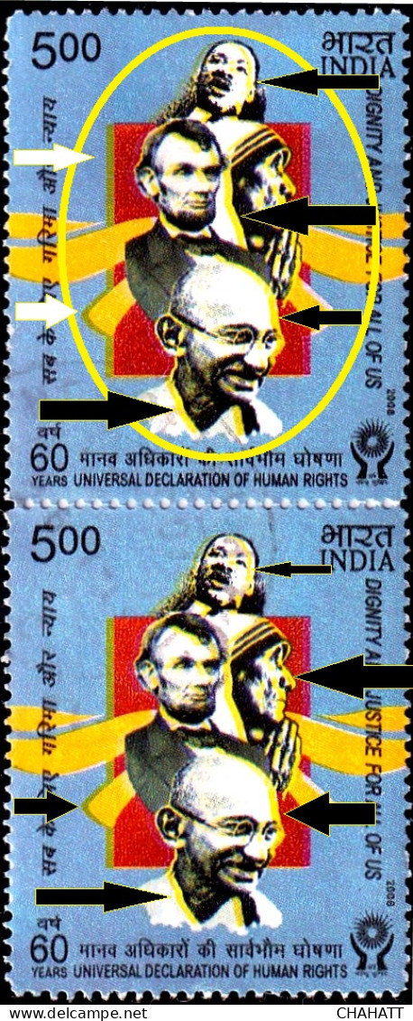 FAMOUS PERSONS- PEACE KEEPERS- GANDHI- TERESA- LINCOLN- LUTHER KING- PAIR- YELLOW SHIFTING- ERROR-PAIR-MNH-IE-175 - Mahatma Gandhi