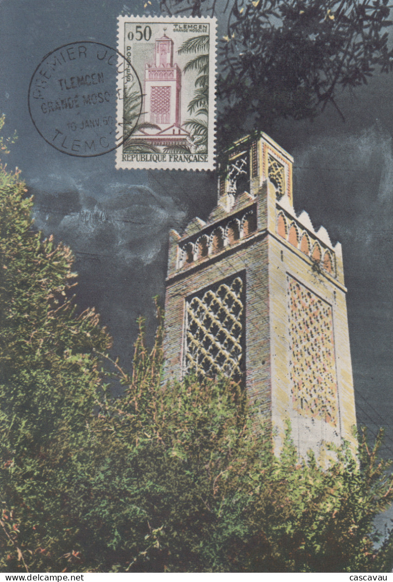 Carte  Maximum   1er   Jour     FRANCE    Grande   Mosquée  De  TLEMCEN    1960 - Moschee E Sinagoghe