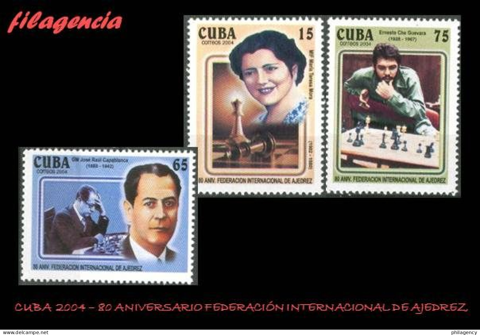 CUBA MINT. 2004-17 80 ANIVERSARIO DE LA FEDERACIÓN INTERNACIONAL DE AJEDREZ. ERNESTO CHE GUEVARA - Nuevos