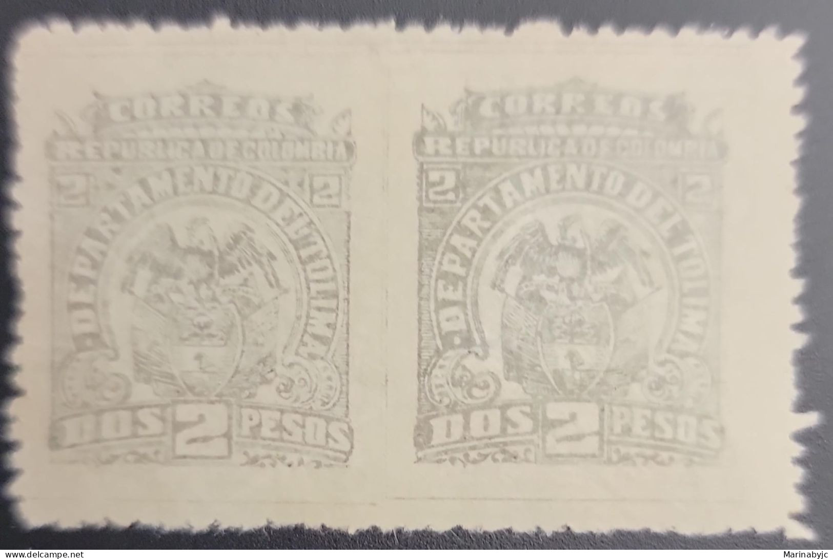 P) 1903 COLOMBIA, TOLIMA COATS OF ARMS PROOF, PAIR IMPERFORATED, XF - Colombia