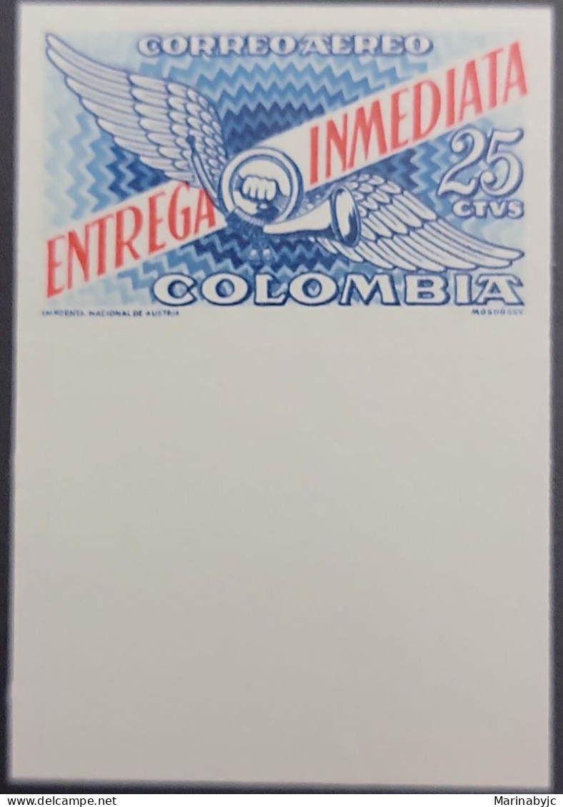 Vtaeb.P) 1958 COLOMBIA, EXPRESS POSTAGE PROOF, AIRMAIL, AUSTRIA NATIONAL PRINTING OFFICE, BLUE AND RED, XF - Colombia