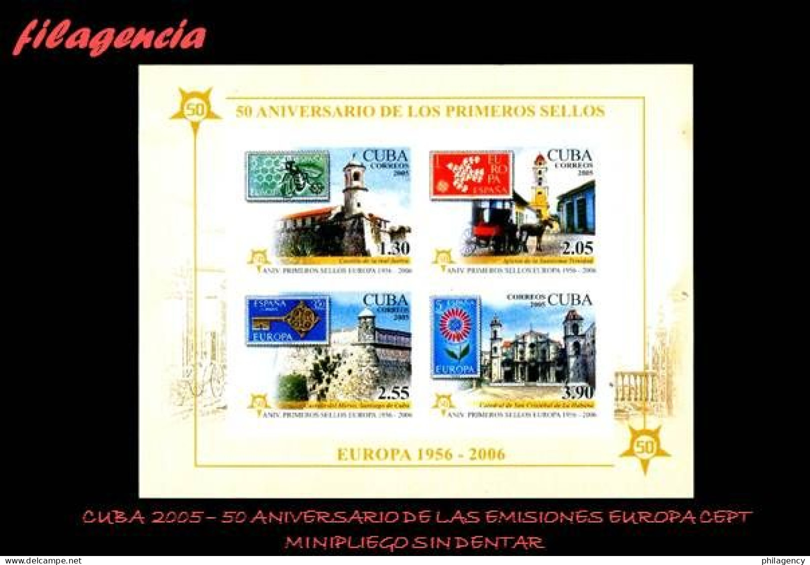 CUBA MINT. 2005-33 CINCUENTENARIO DE LAS EMISIONES EUROPA CEPT. VERSIÓN SIN DENTAR. HOJA BLOQUE - Nuevos