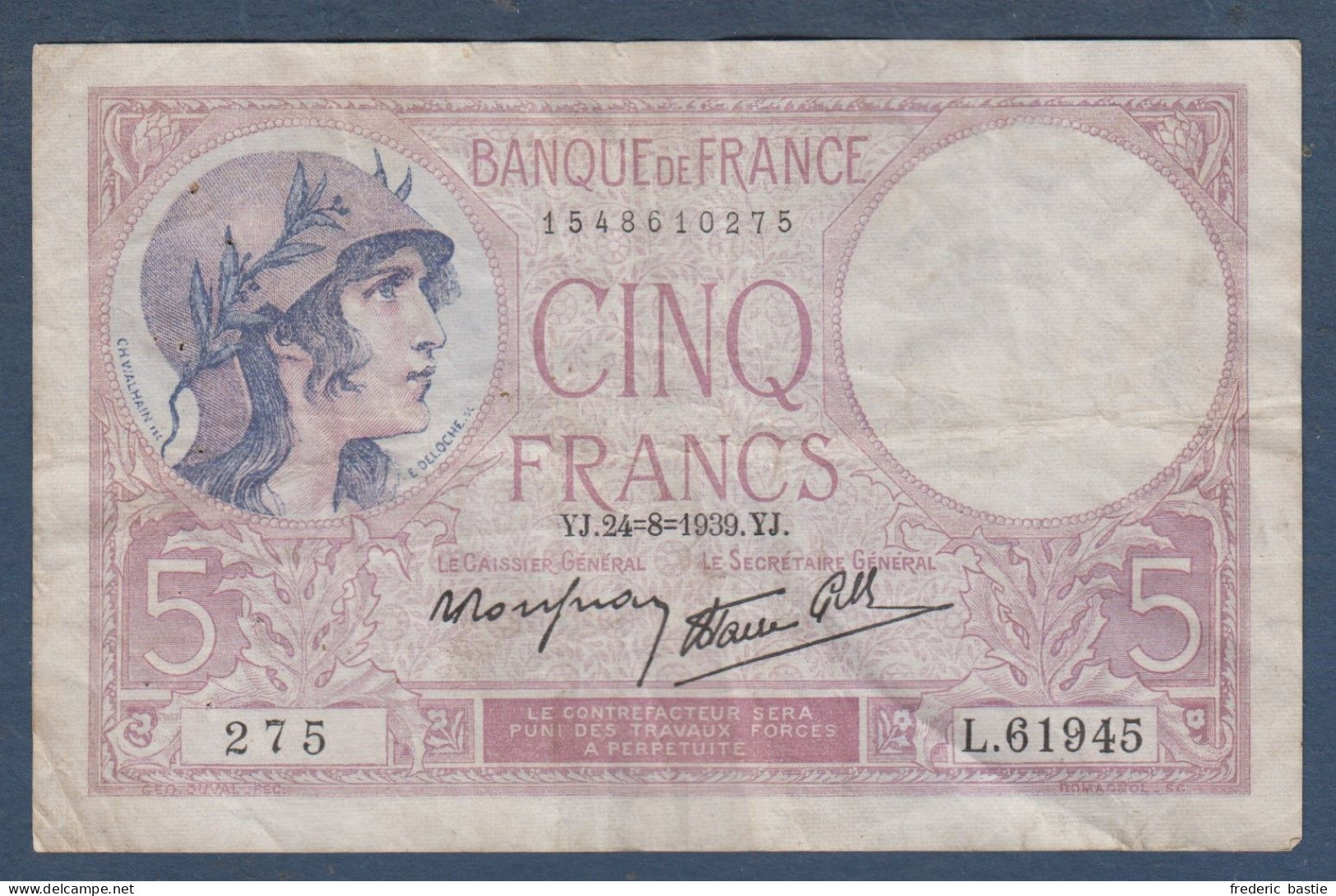FRANCE -  5 Francs Violet Du 24 - 8 - 1939 - 5 F 1917-1940 ''Violet''