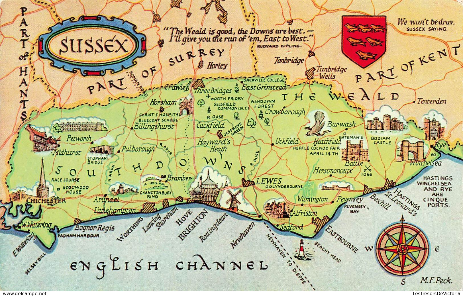 CARTES GEOGRAPHIQUES  -  English Channel -  Sussex - Colorisé - Carte Postale - Cartes Géographiques