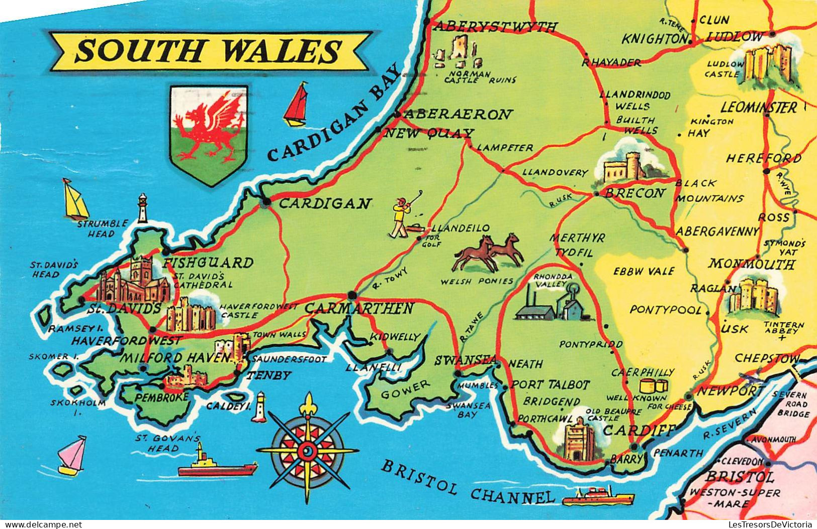 CARTES GEOGRAPHIQUES - South Wales - Colorisé - Carte Postale - Cartes Géographiques