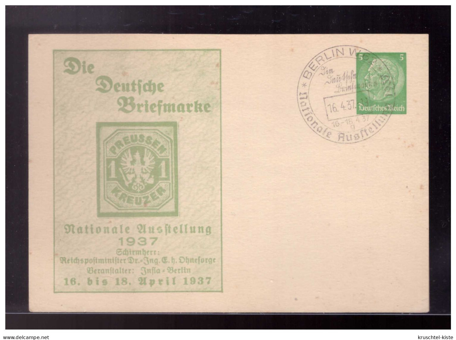 DT- Reich (023790) Privat Ganzsache PP126/ C20, Berlin, Die Deutsche Briefmarke, Nationale Ausstellung 1937, Blanco SST - Entiers Postaux Privés