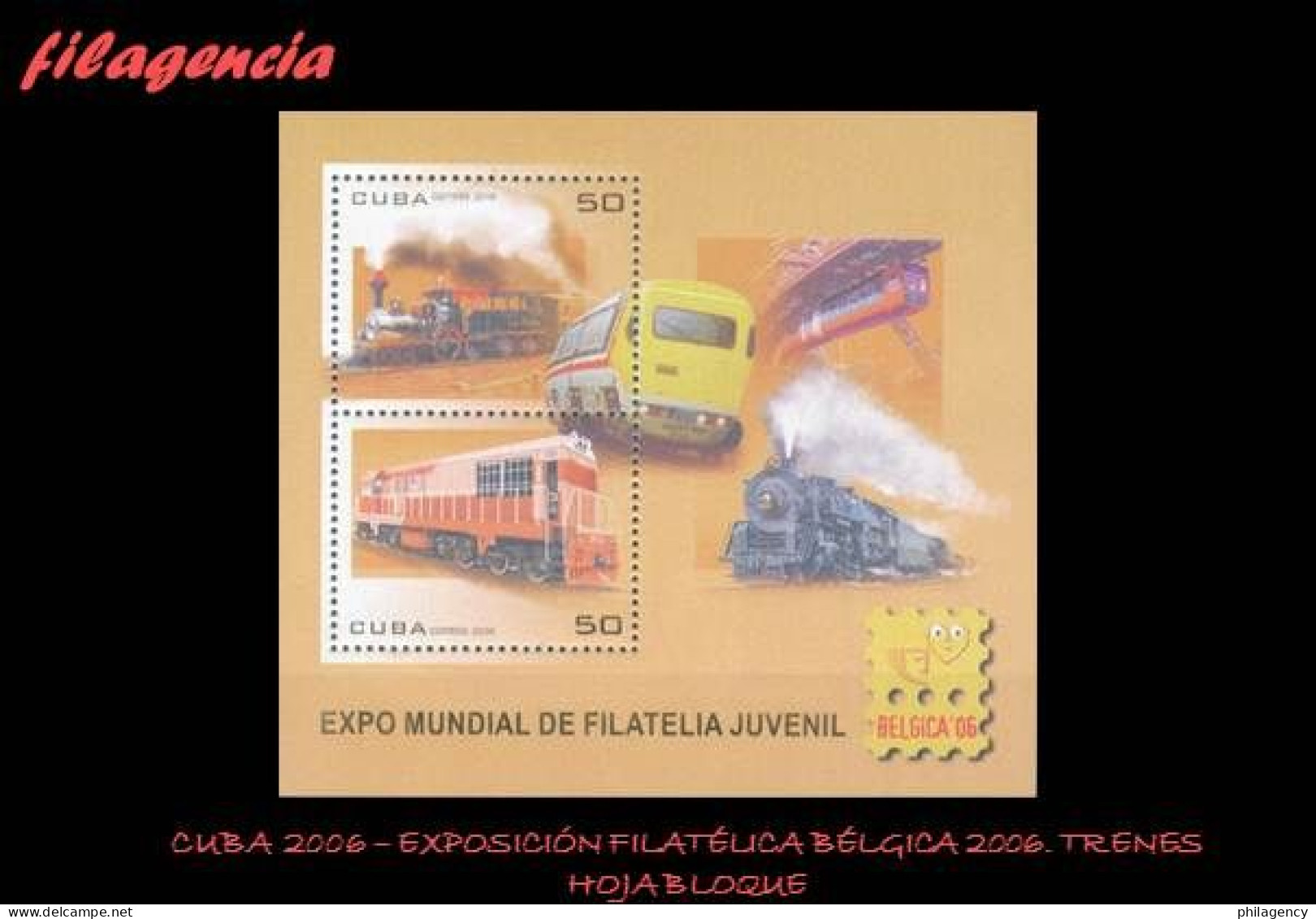 CUBA MINT. 2006-28 EXPOSICIÓN FILATÉLICA BÉLGICA 2006. TRENES. HOJA BLOQUE - Nuevos