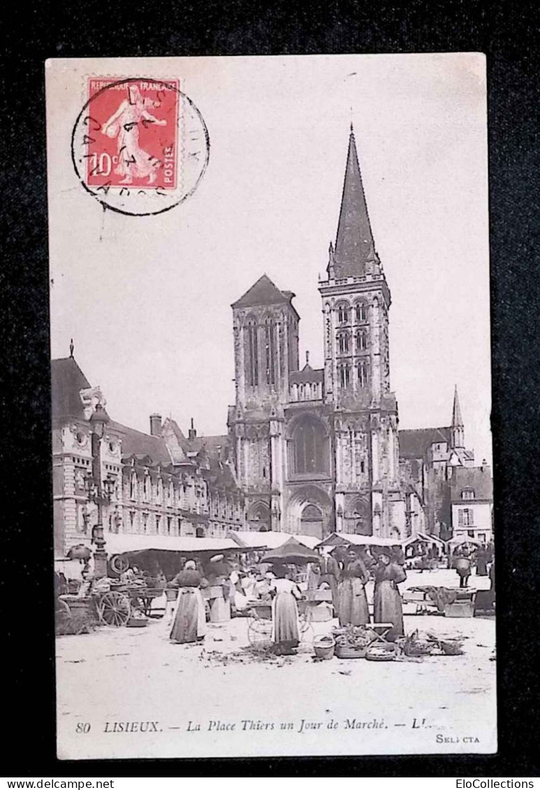 Cp, Commerce, Marchés, 14, Lisieux, La Place Thiers Un Jour De Marché, Voyagée - Mercati