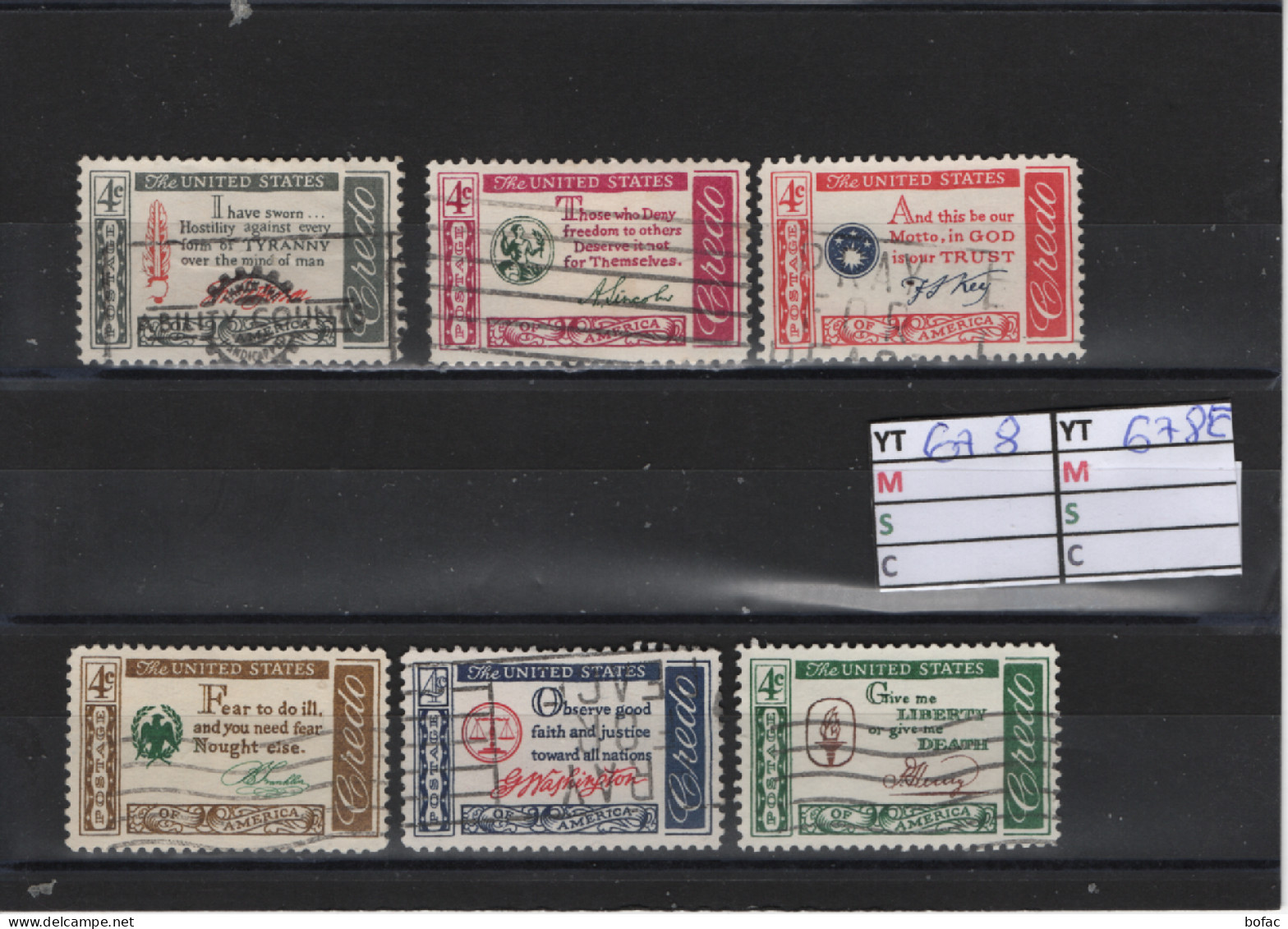 PRIX FIXE Obl  678 A 678E YT Crédo Américain Citations D'éminents Américains 1960 1961   58A/08 - Used Stamps