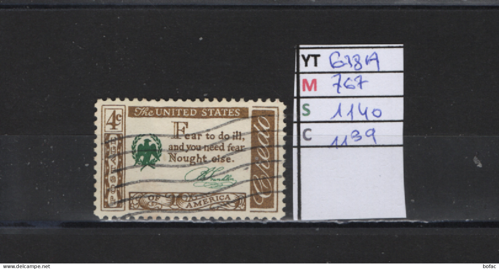PRIX FIXE Obl  678A  YT 767 MIC 1140 SCO 1139 GIB Crédo Américain 1960 1961   58A/08 - Used Stamps