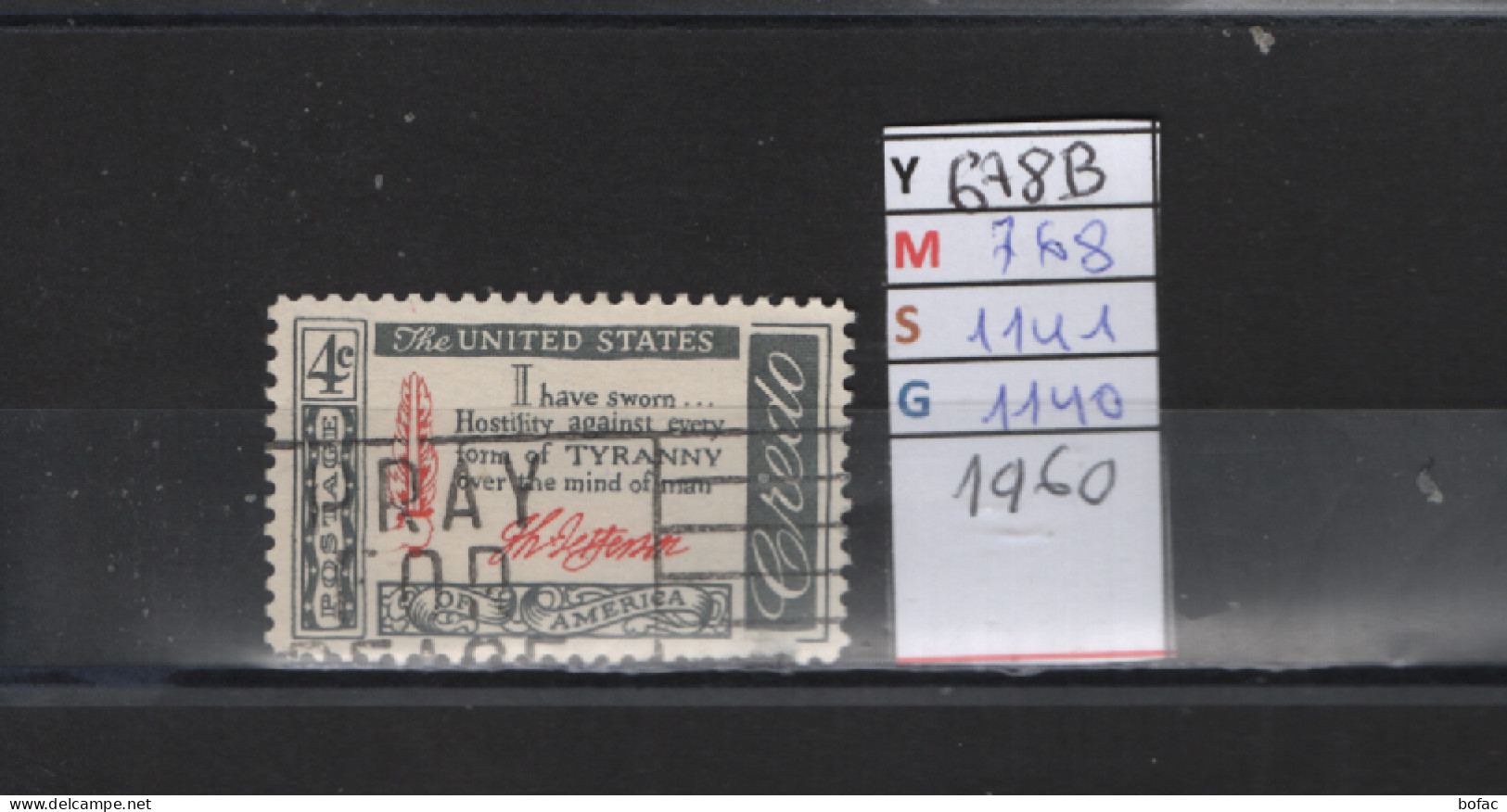 PRIX FIXE Obl  678B YT 768 MIC 1141 SCO 1140 GIB Crédo Américain 1960 1961   58A/08 - Used Stamps