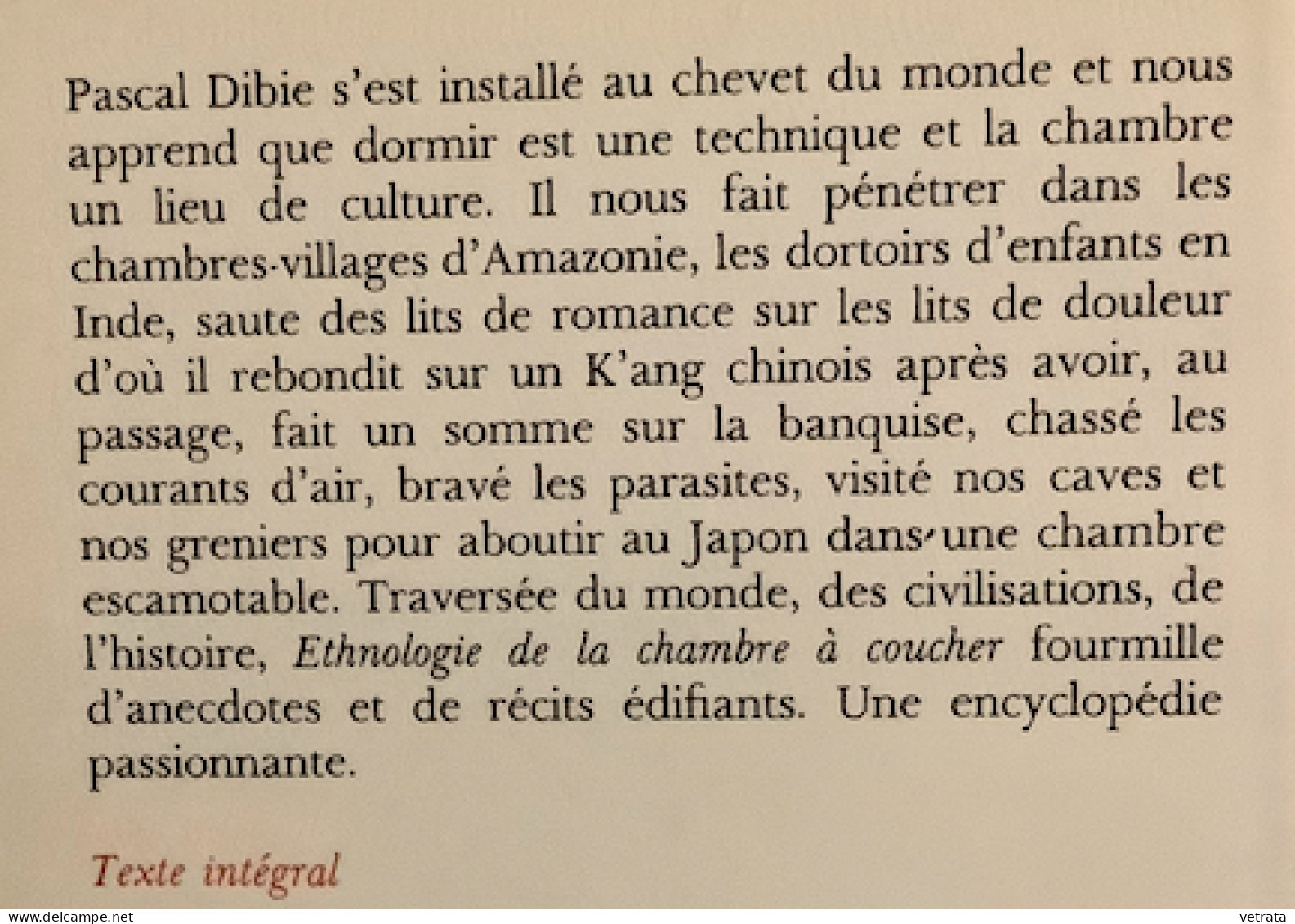 Pascal Dibie : Ethnologie De La Chambre À Coucher  (Livre De Poche-1990) - Sociologia