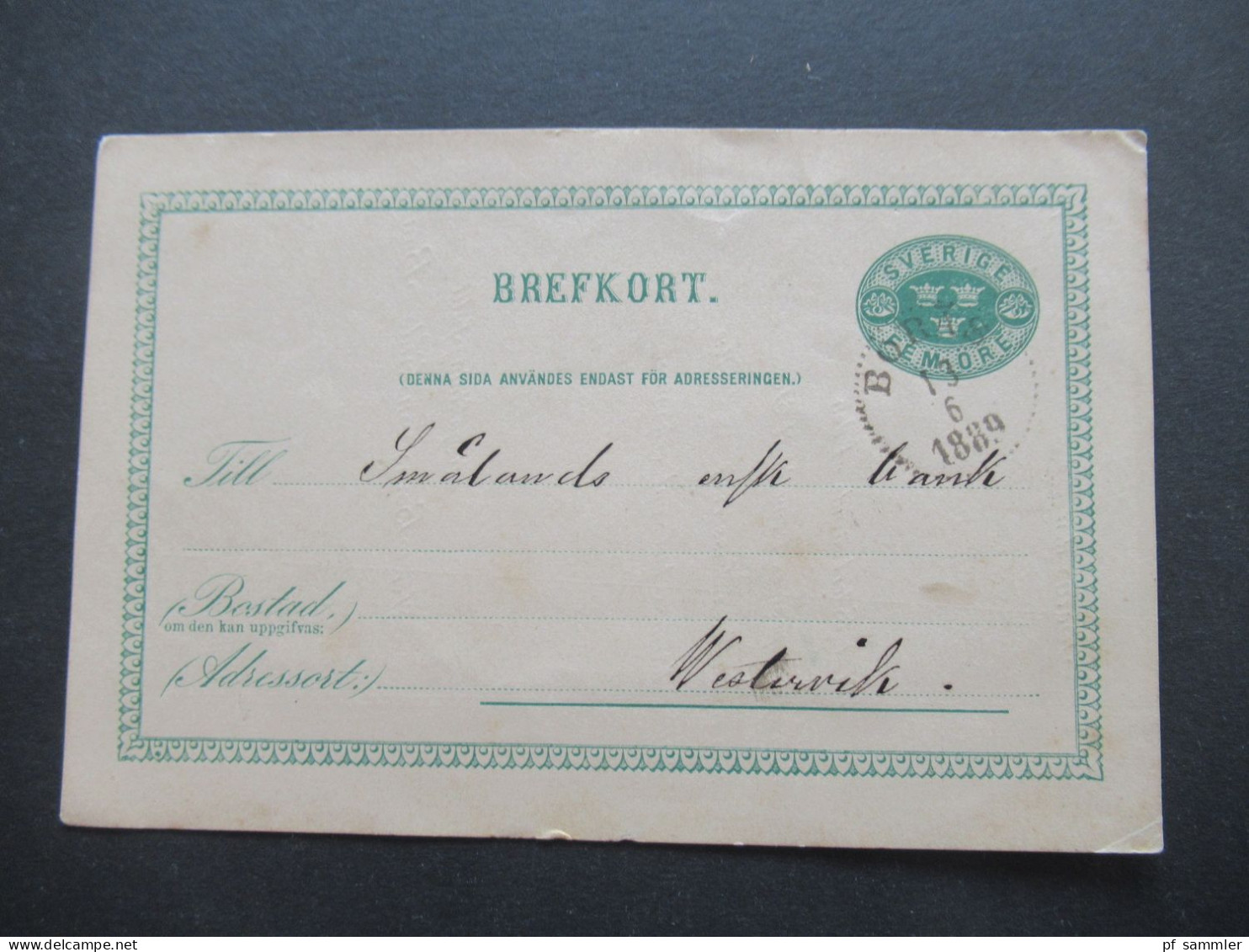 Schweden 1889 Ganzsache Bedrucke PK Boras Enskilda Bank - Postal Stationery