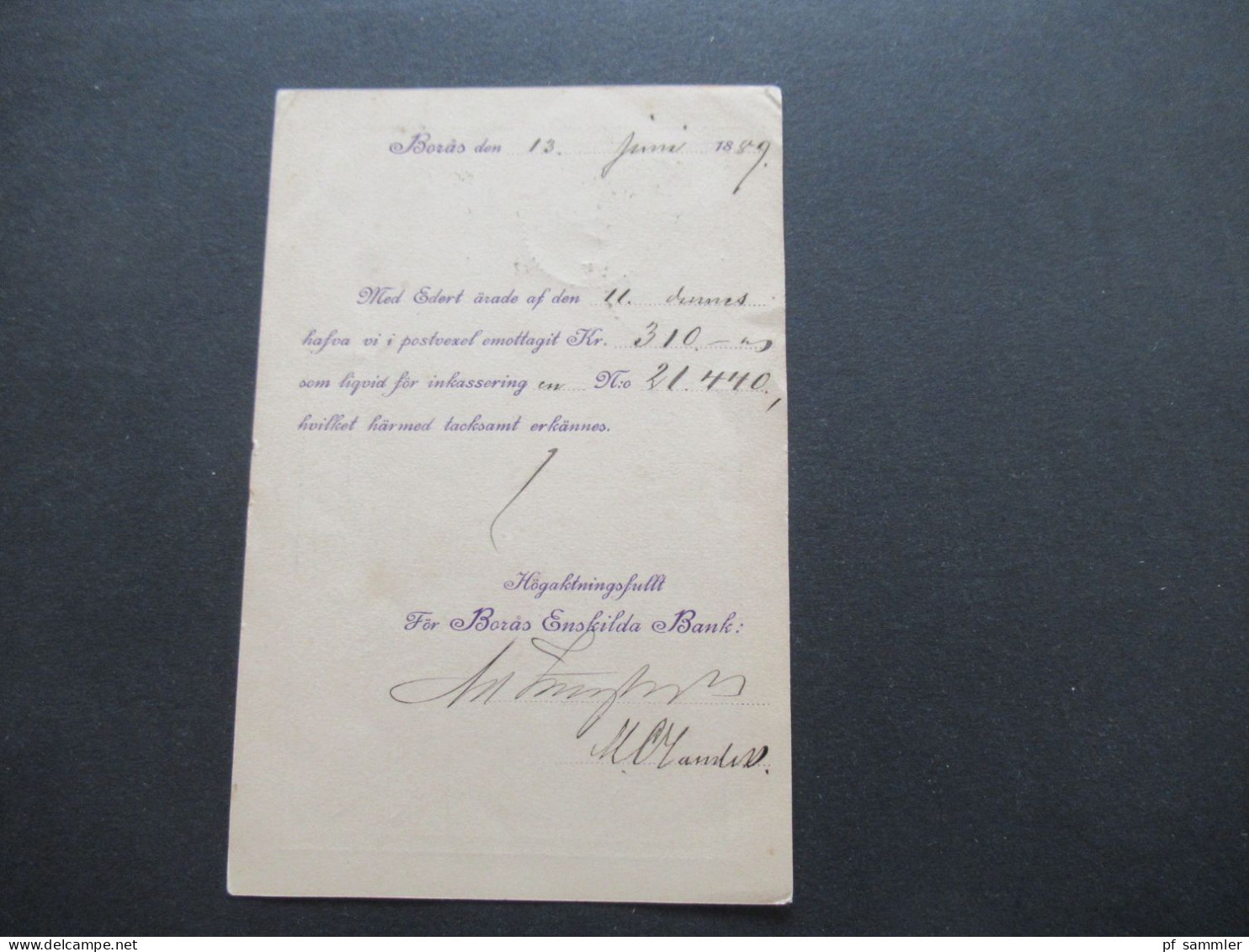 Schweden 1889 Ganzsache Bedrucke PK Boras Enskilda Bank - Entiers Postaux